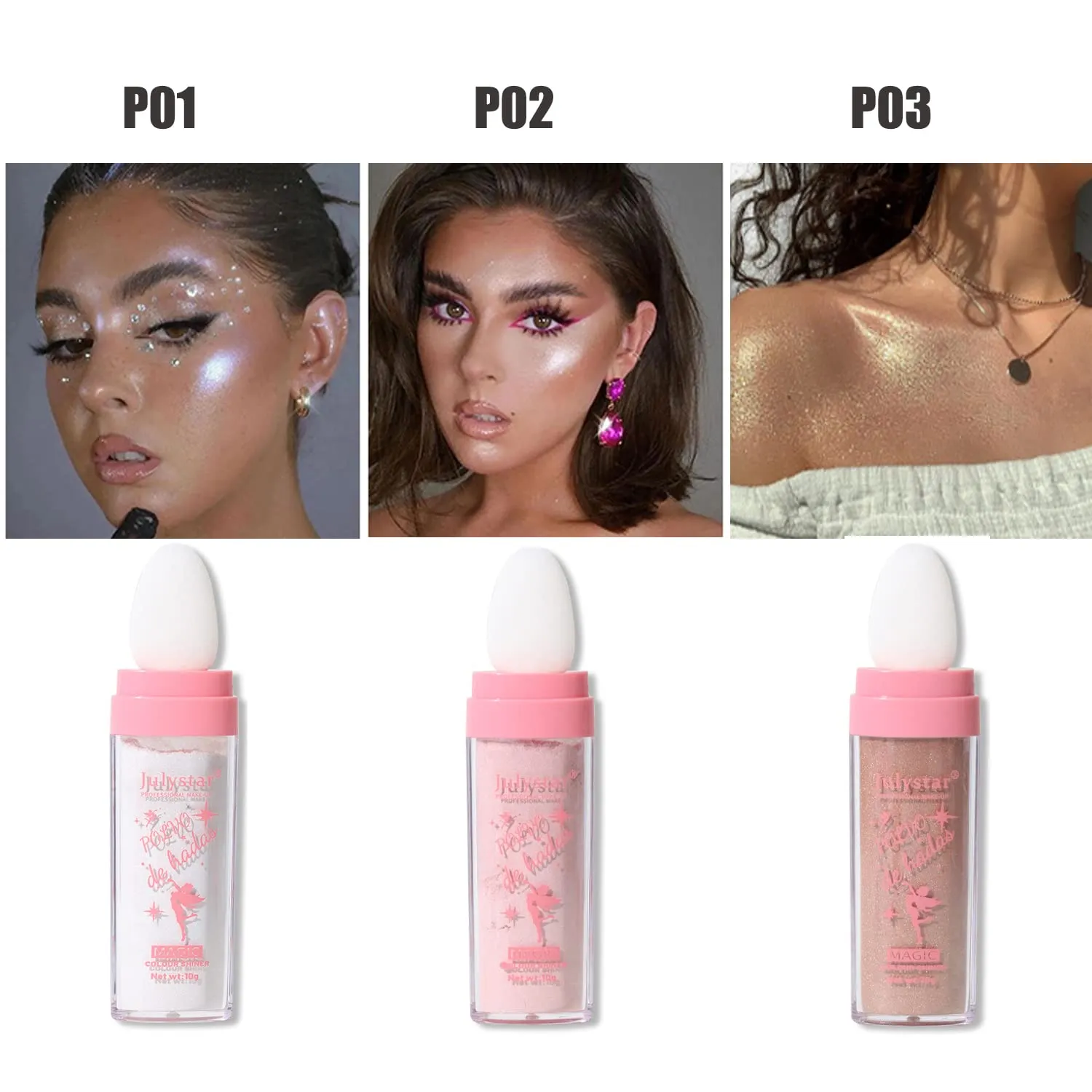 GL-Turelifes Hightlighter Stick Puff Fairy Highlight Powder Glitter Loose Brush Contouring Shimming for Eyes, Face, Body Tiktok Makeup (SetA), 0.32 Ounce (Pack of 1), 1, 0.3175