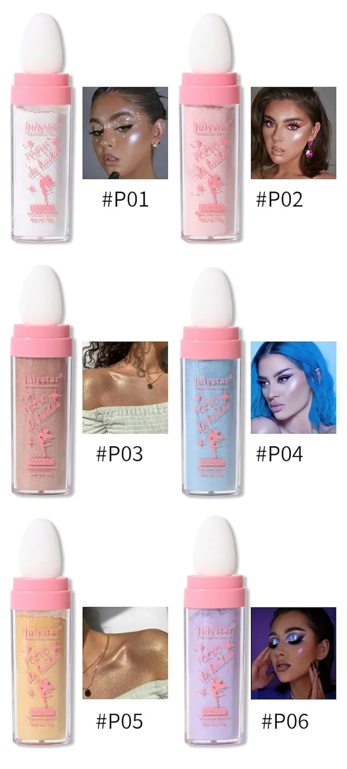 GL-Turelifes Hightlighter Stick Puff Fairy Highlight Powder Glitter Loose Brush Contouring Shimming for Eyes, Face, Body Tiktok Makeup (SetA), 0.32 Ounce (Pack of 1), 1, 0.3175