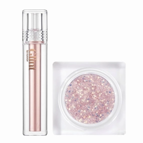 Glint Liquid Gel Highlighter (Dewy Moon, 0.1oz)   Face & Body Glitter Gel (Mood Fatal, 0.1oz) - Korean Makeup Set for Eyes, Cheeks, Nose, Lips, Body & Hair, Perfect for Parties, Festivals & Concerts