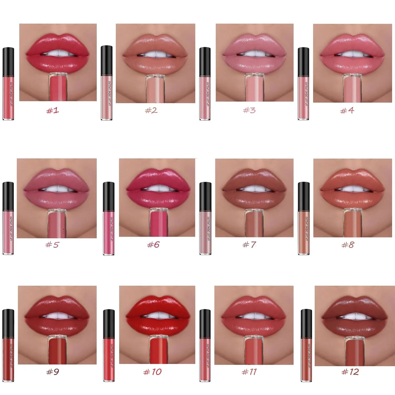 Hailnrothwad Lipstick, Brillo De Labios En Crema De 12 Colores, 12 Colors Cream Texture Lipstick (1#Amore)