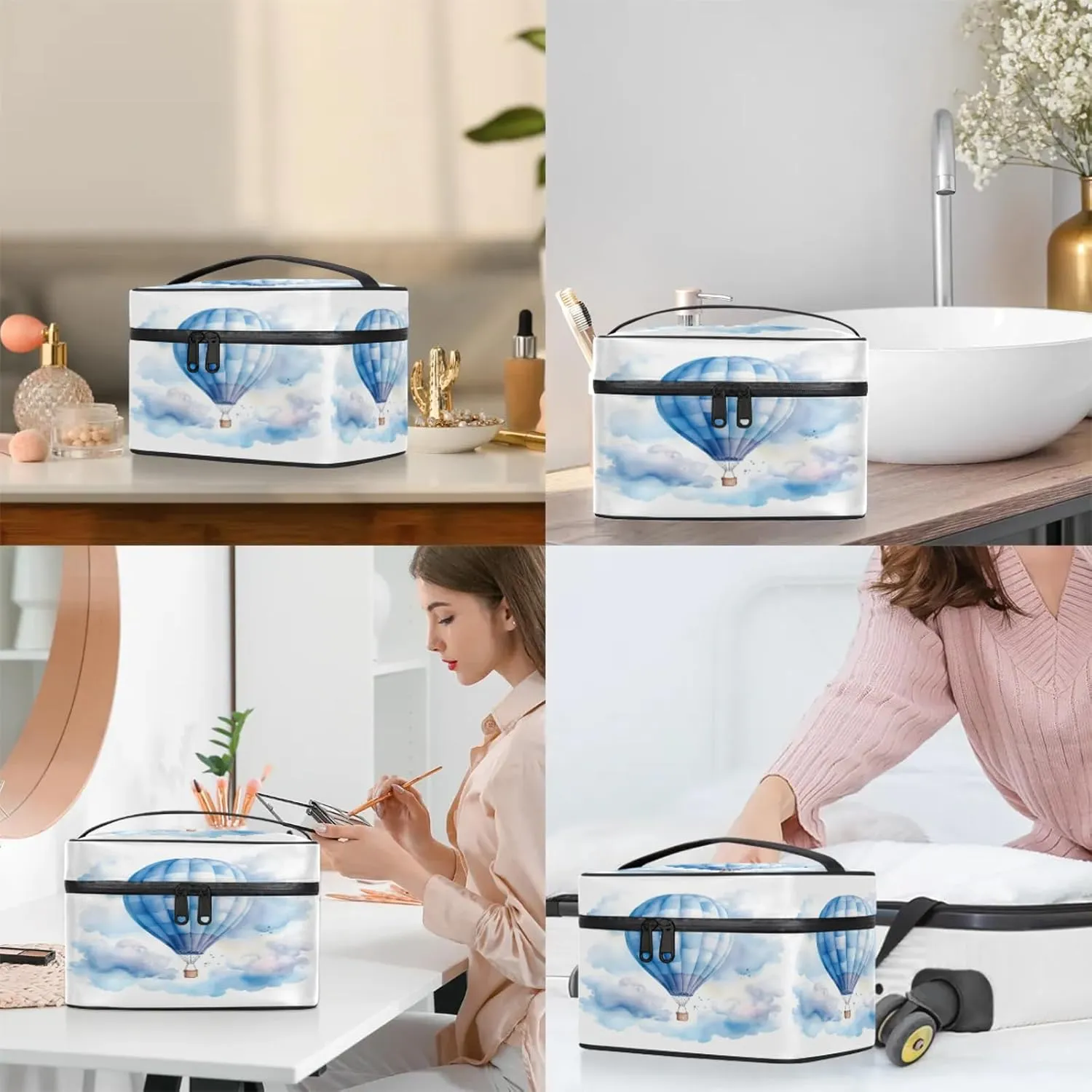 Hot Air Balloon Travel Toiletry Bag Large Capacity Makeup Case Organizer with Handle Cosmetic Case for Women Girls