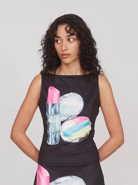Hot Pink Lipstick Slash Neck Top