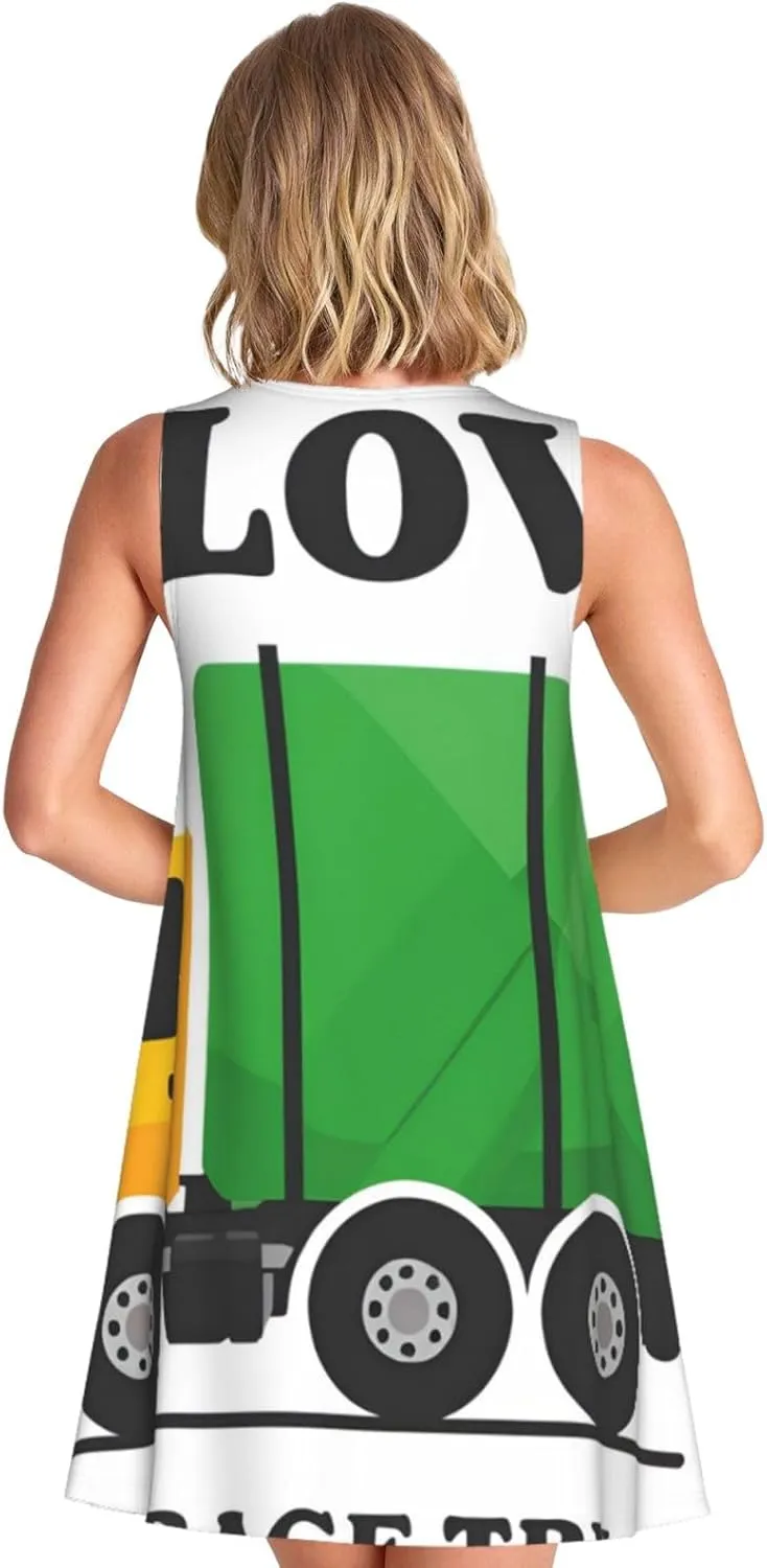 I Love Garbage Trucks Womens Summer Dresses Casual Sleeveless Sundress Beach Tank Dress Cover Ups with Pockets