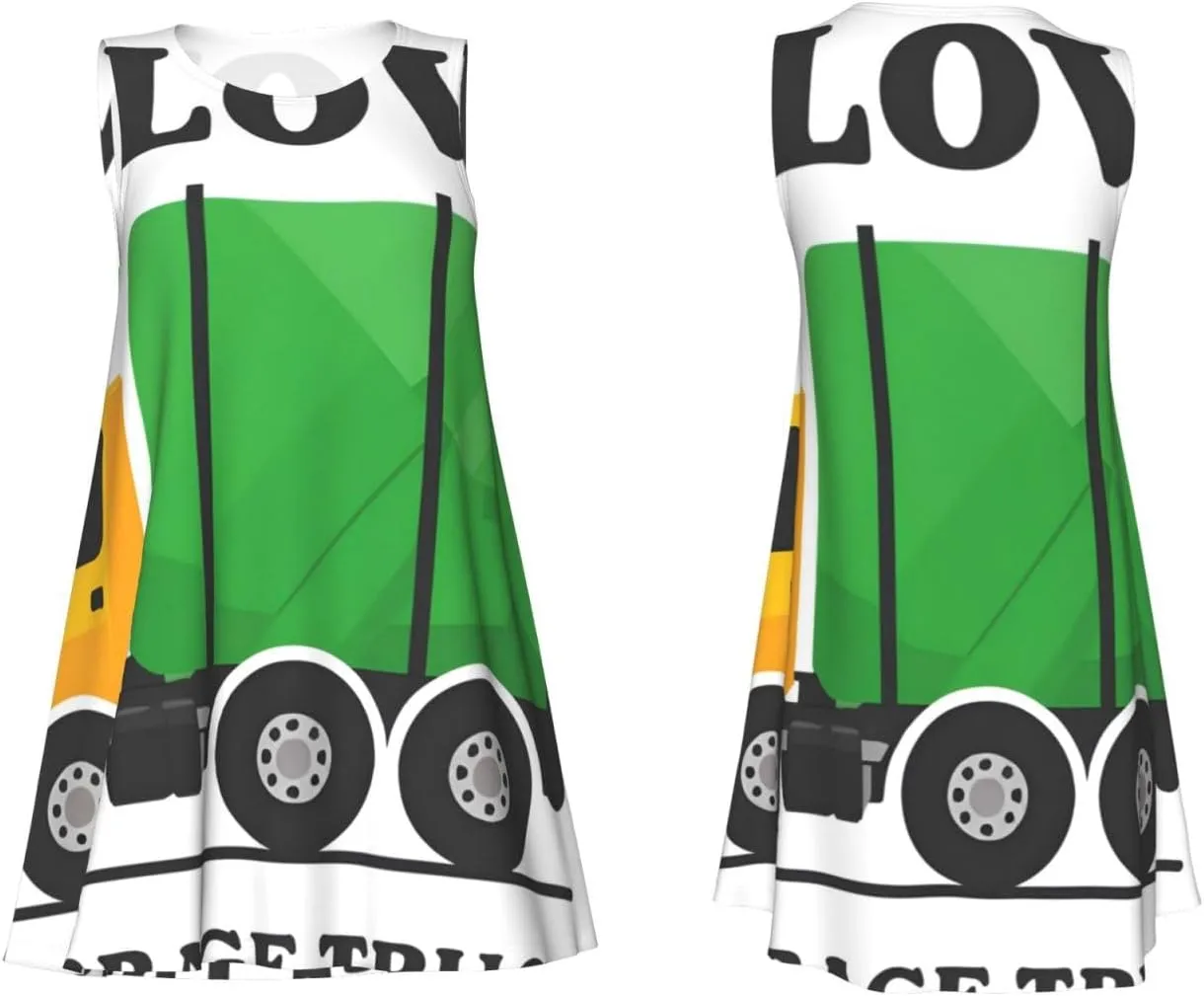 I Love Garbage Trucks Womens Summer Dresses Casual Sleeveless Sundress Beach Tank Dress Cover Ups with Pockets