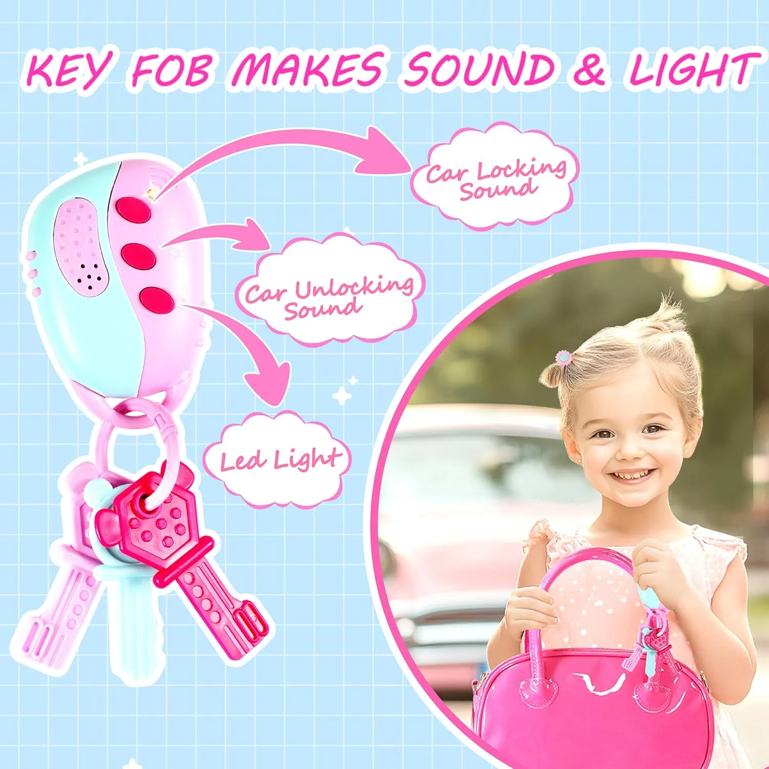 INNOCHEER Little Girls Purse, Toddler Purse Flower Girl Gift Girl Toys, Hot Pink Patent Leather Play Purse for Little Girls, Pretend Play Toy Kids Purse Gifts Toys for 3 4 5 6 7 8 Year Old Girls