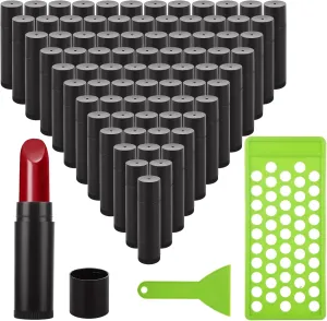 LANIAKEA 150PCS Lip Balm Tubes with Filling Tray and Spatula Set, Black Lip Balm Containers with Black Caps, Empty Chapstick Tubes Bulk for DIY Lipstick Homemade 3/16 Oz (5.5 ml)