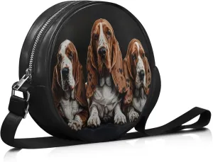 Leather Round Purse for Women Shoulder Crossbody Bag, Zipper Small Circle Wallet with Adjustable Strap