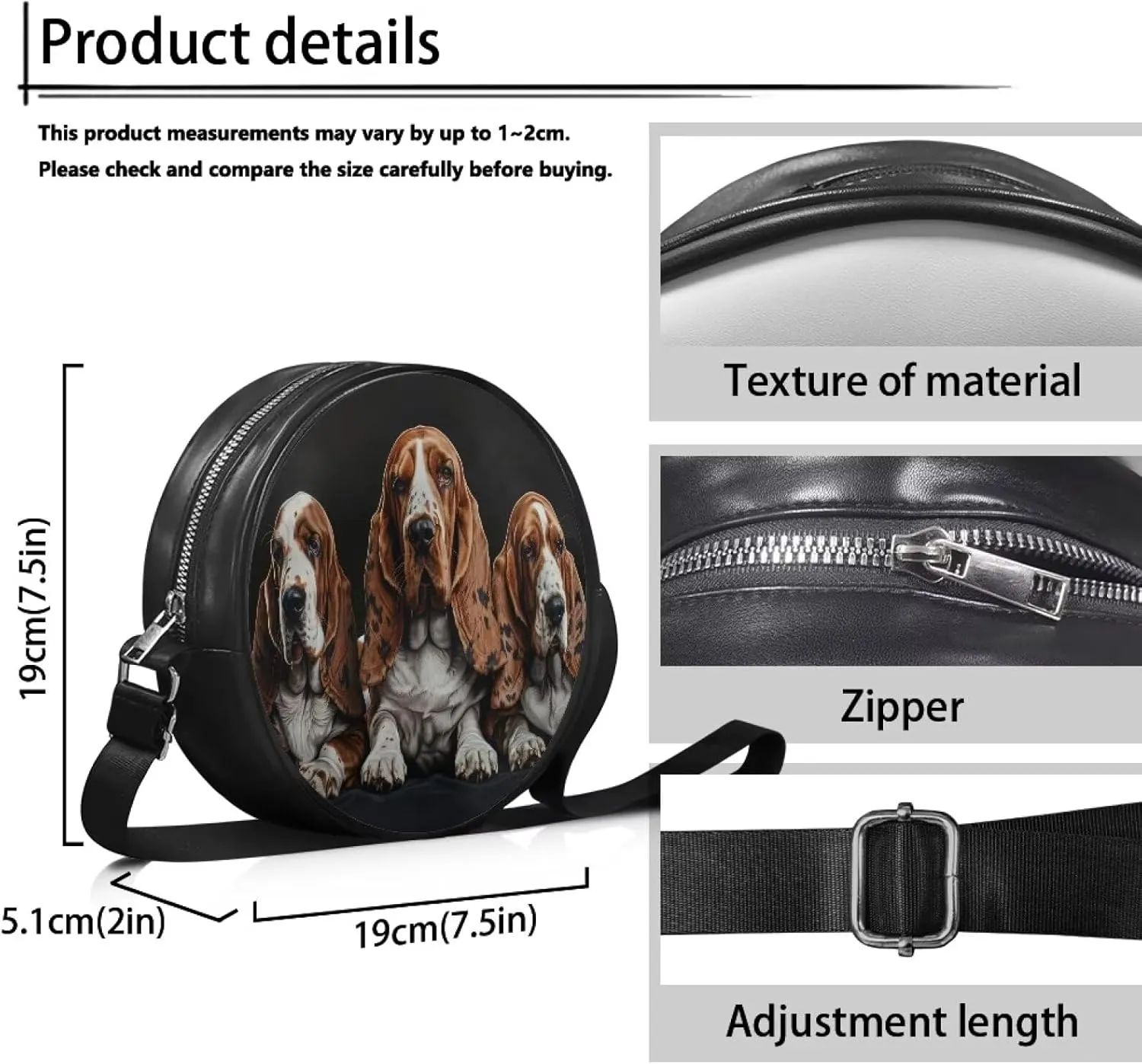 Leather Round Purse for Women Shoulder Crossbody Bag, Zipper Small Circle Wallet with Adjustable Strap
