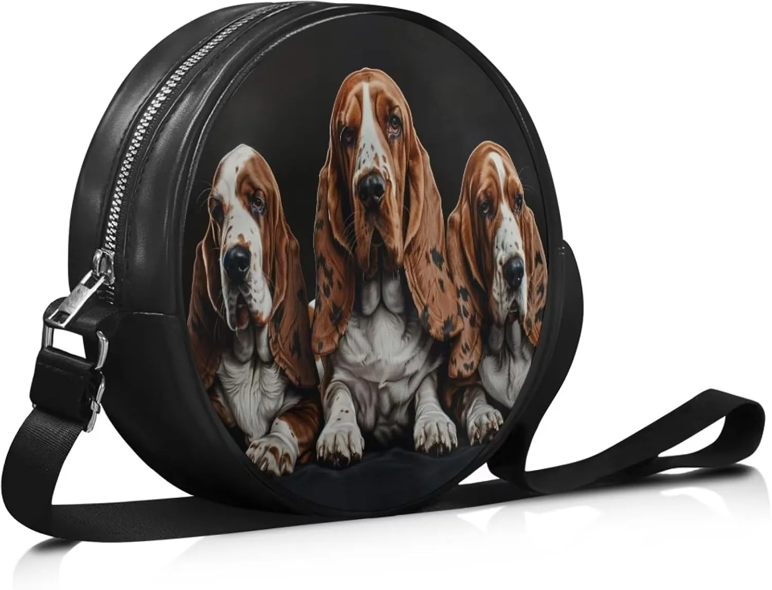 Leather Round Purse for Women Shoulder Crossbody Bag, Zipper Small Circle Wallet with Adjustable Strap