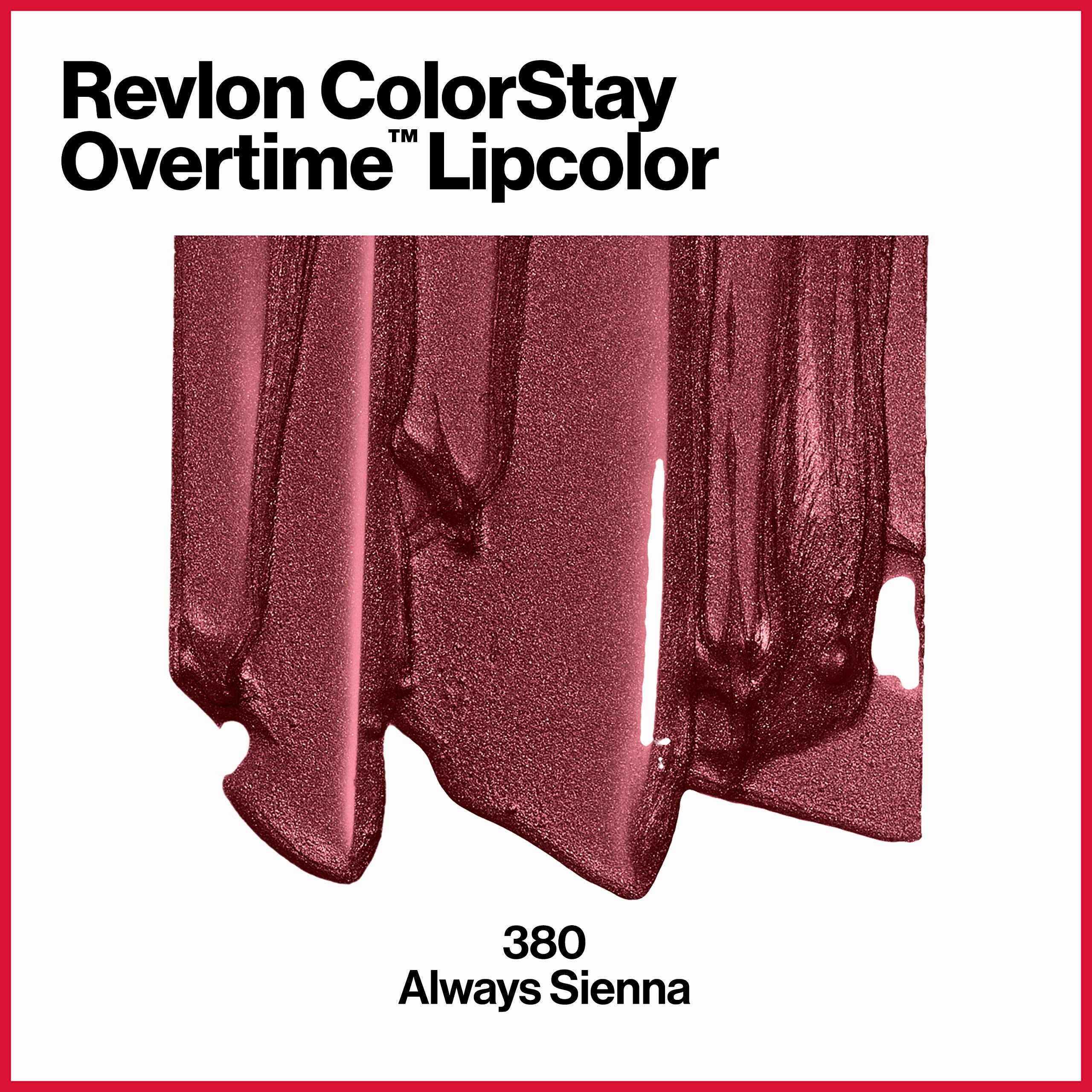 Liquid Lipstick with Clear Lip Gloss by Revlon, ColorStay Face Makeup, Overtime Lipcolor, Dual Ended with Vitamin E in Plum / Berry, Always Siena (380), 0.07 Oz