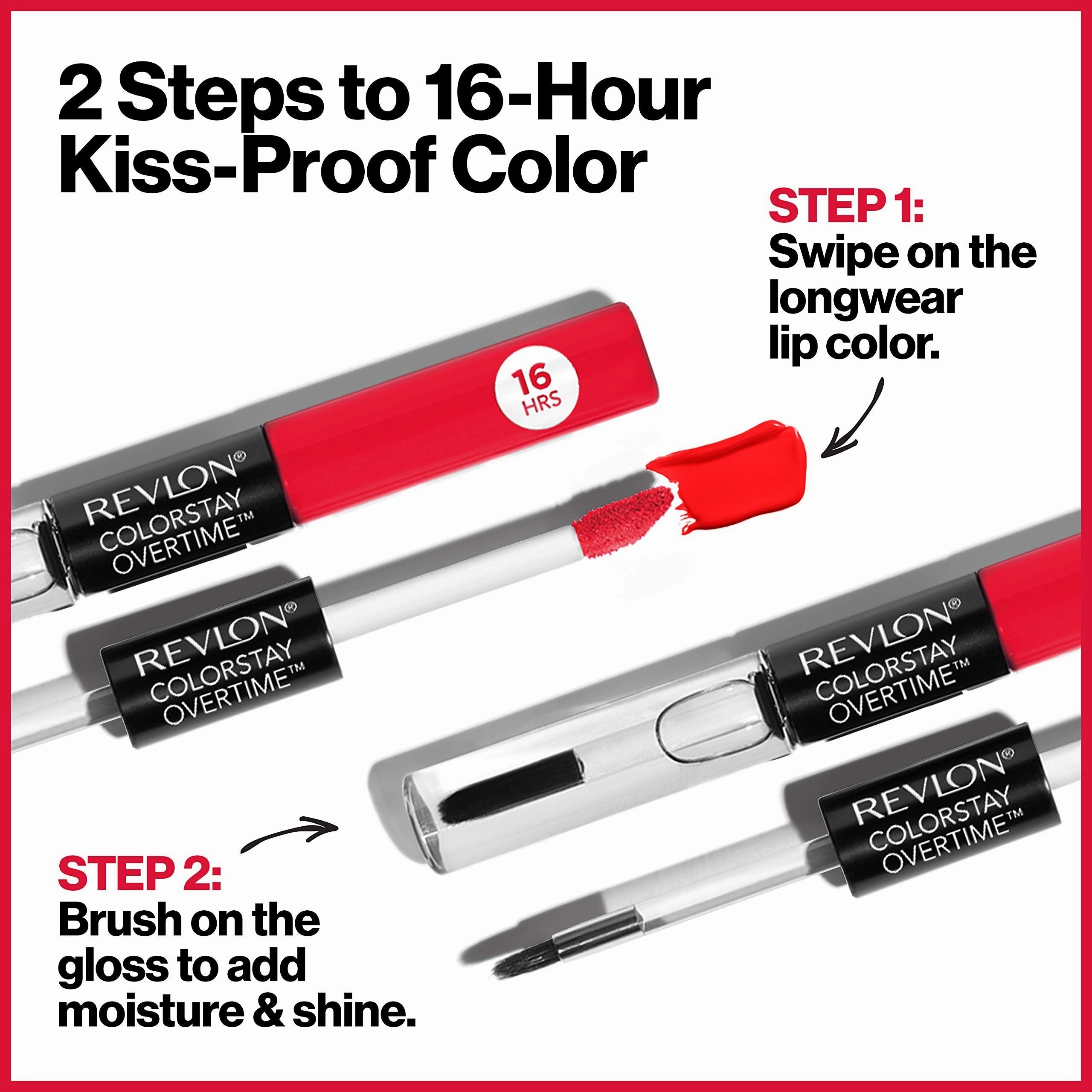 Liquid Lipstick with Clear Lip Gloss by Revlon, ColorStay Face Makeup, Overtime Lipcolor, Dual Ended with Vitamin E in Plum / Berry, Always Siena (380), 0.07 Oz