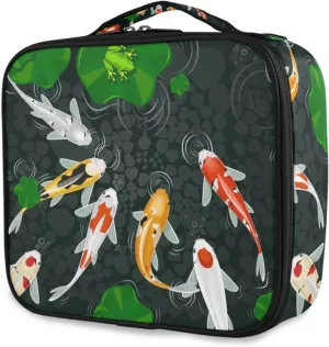 Makeup Bag Fishes in Pond Travel Cosmetic Bag Large Train Case with Adjustable Dividers