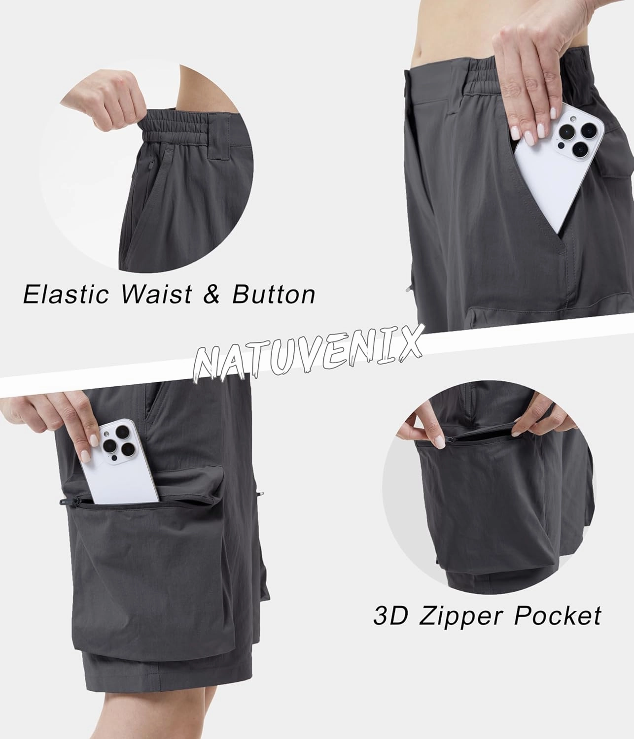 NATUVENIX Stretch Women's Hiking Shorts Quick Dry Cargo Casual Shorts Women Lightweight Travel Golf Shorts