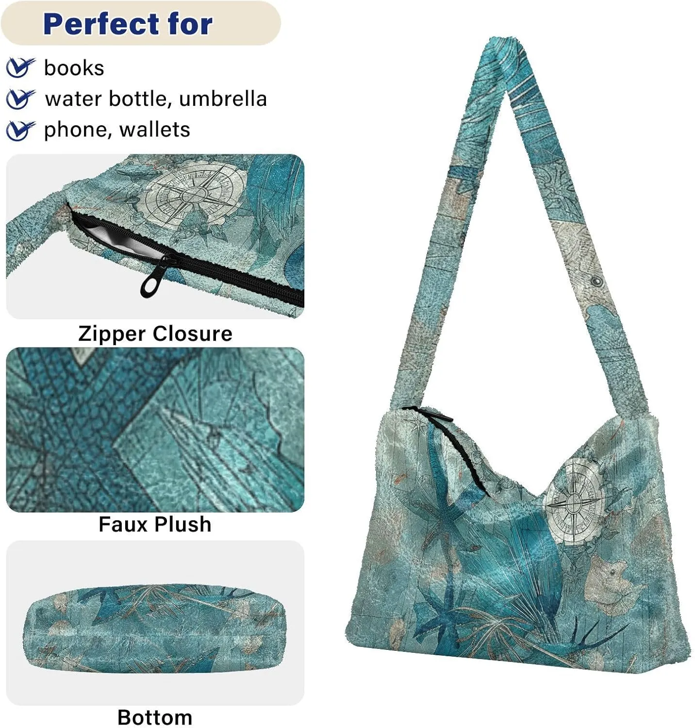 Ocean Crab Coral Plank Ladies Shoulder Bag, Tote Bag Shoulder Handbag, Autumn Handbags
