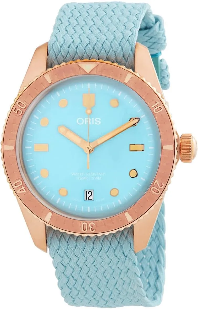 ORIS Divers 65 Cotton Candy, 1.5 inches (38 mm), Divers, Sixty Five, Men's, Women's, Watch, Automatic Winding, Divers, Nylon Strap, Satin, Blue Dial, Blue 01, 733, 7771, 3155-07, 3, 19, 02BRS, Genuine