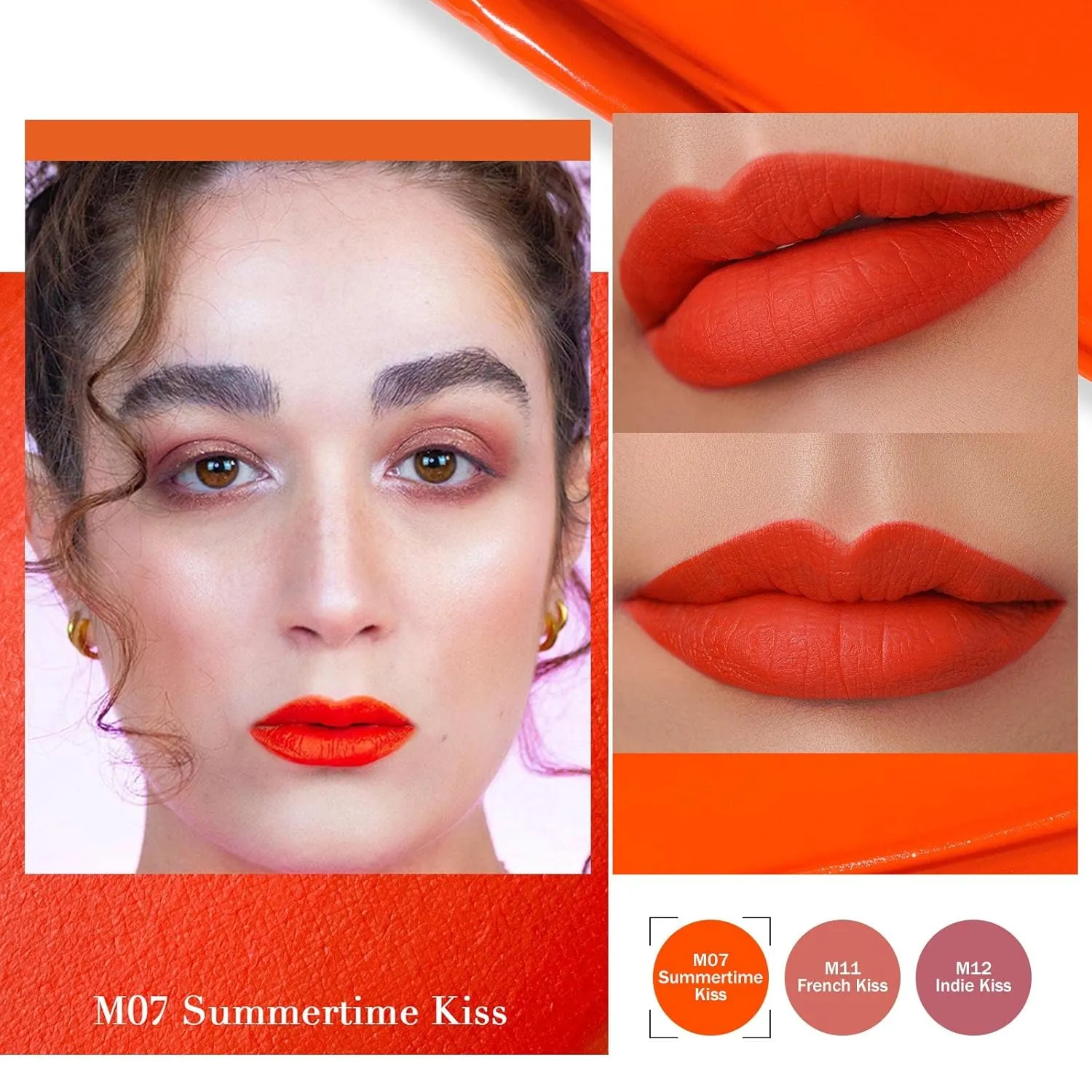 Oulac Pink Matte Lipstick Set for Women，Purple, Orange Lip Stain Long Lasting Waterproof, No Transfer, Creamy High Pigmented Formula with Rose Oil, Vegan & Cruelty-Free (M06 M07 M14)
