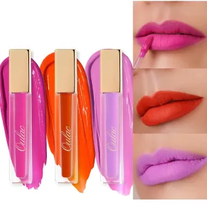 Oulac Pink Matte Lipstick Set for Women，Purple, Orange Lip Stain Long Lasting Waterproof, No Transfer, Creamy High Pigmented Formula with Rose Oil, Vegan & Cruelty-Free (M06 M07 M14)