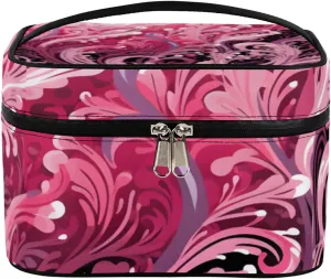 Pink Seaweed Coral Sea Makeup Bag Large Opening Cosmetic Bag Portable Makeup Case Organizer Toiletry Bags for Women Daily Traveling With Handle Grids Smooth Zipper Divider Makeup Pouch