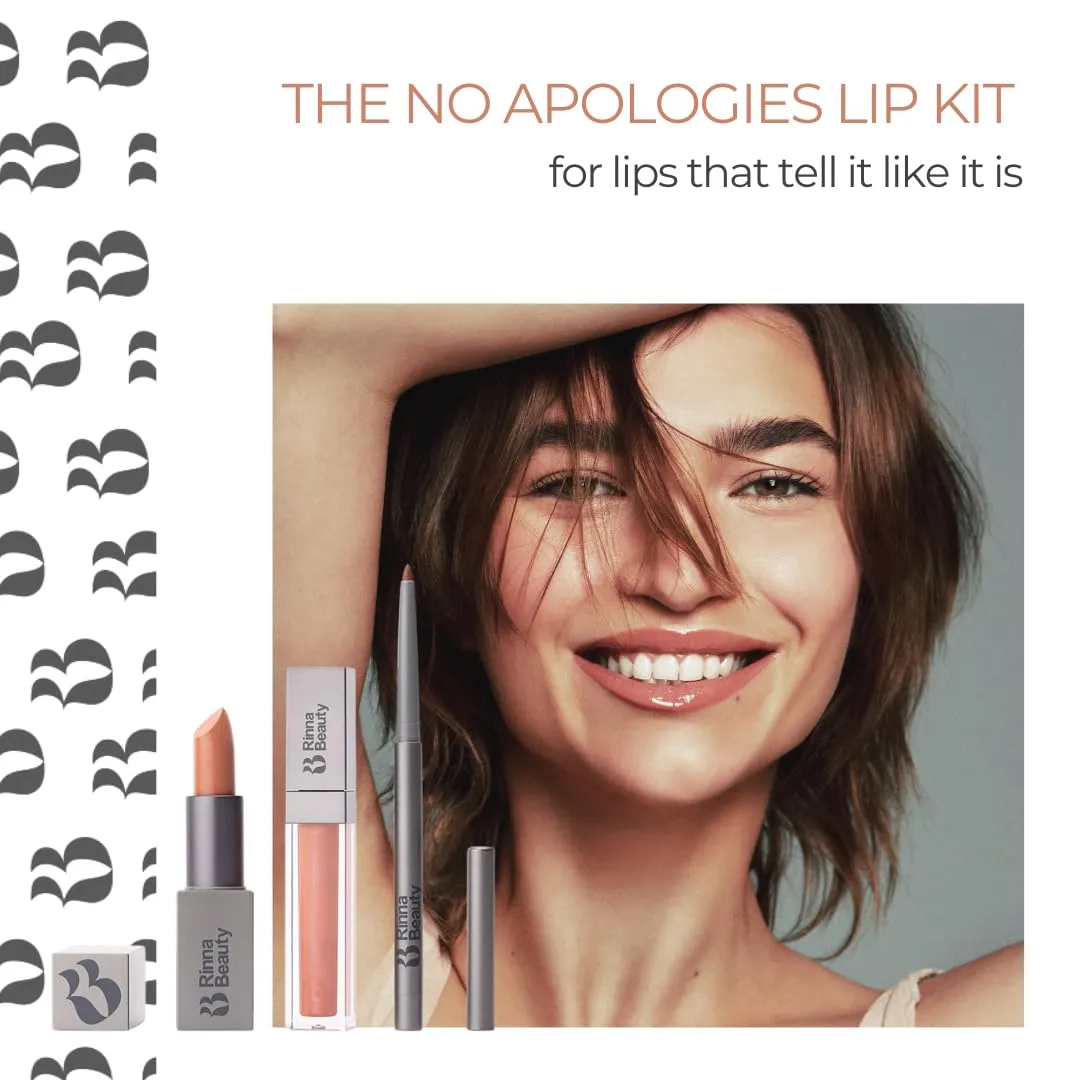 Rinna Beauty Icon Lip Kit - No Apologies - All-in-one Lip Kit - Includes Lipstick, Lip Gloss, and Lip Liner - NUDE CORAL look - Vegan, LONG-LASTING: Anti-aging, & Moisturizing, Cruelty-Free - 1 each