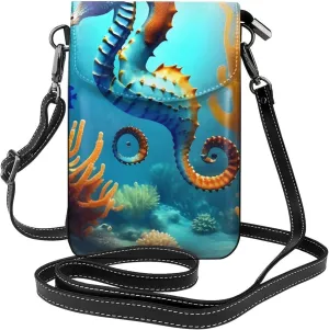 Seabed Coral Seahorse Women'S Crossbody Bag, Zipper Phone Wallet, ^Cute Purse, Shoulder Bag, Detachable Shoulder Strap
