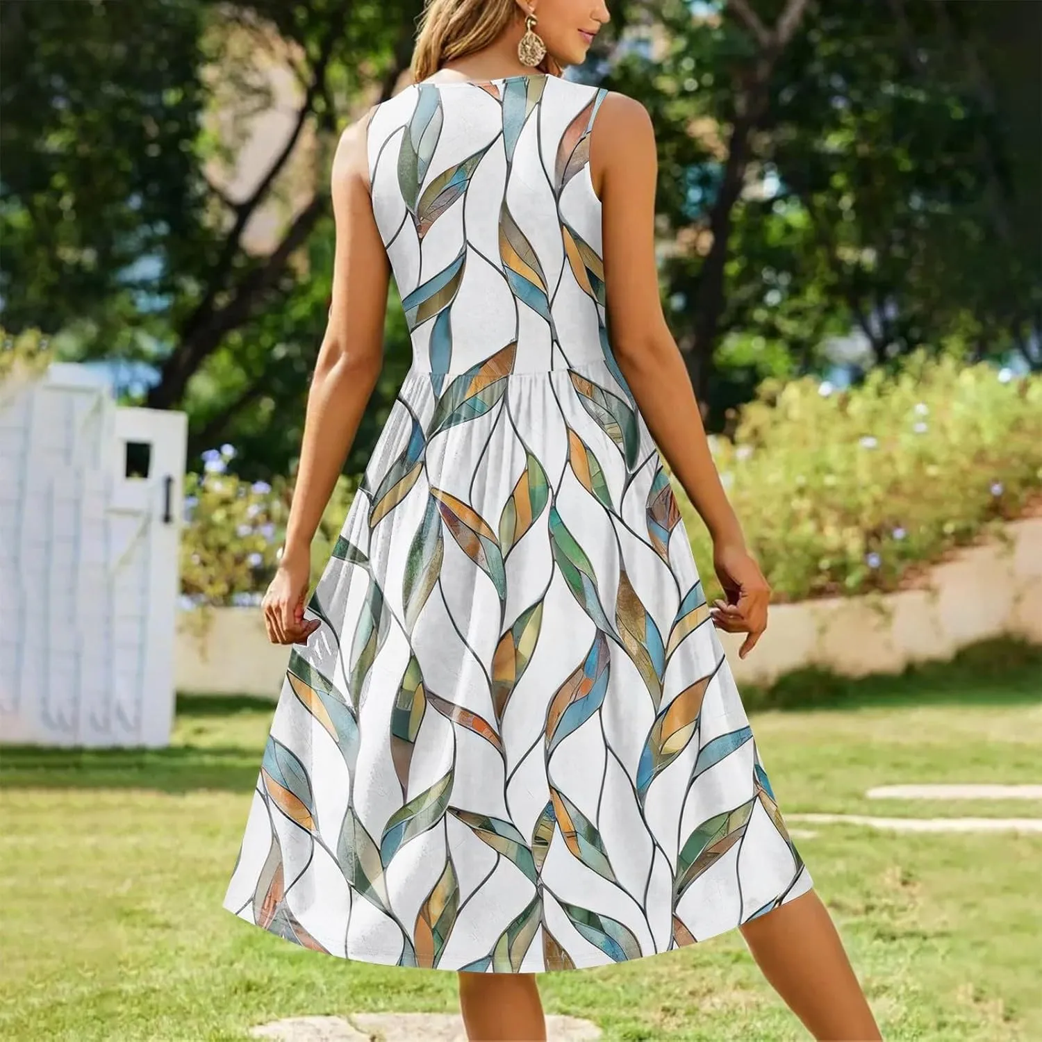 Summer Dresses for Women 2025 Casual Loose Fit Crew Neck Sleeveless Sundresses Elegant Comfy Floral Graphic Dress with Pocket