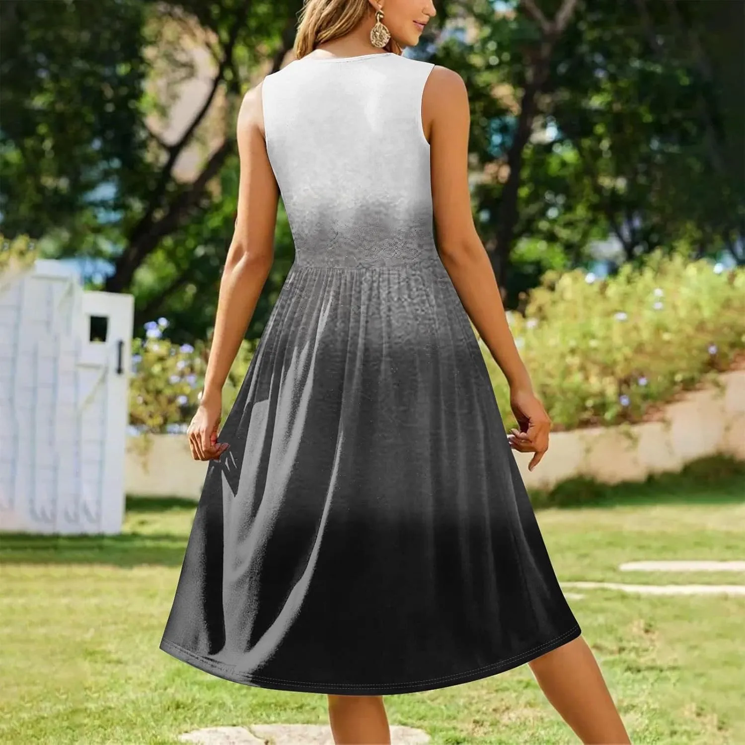 Summer Dresses for Women 2025 Casual Loose Fit Crew Neck Sleeveless Sundresses Elegant Comfy Floral Graphic Dress with Pocket