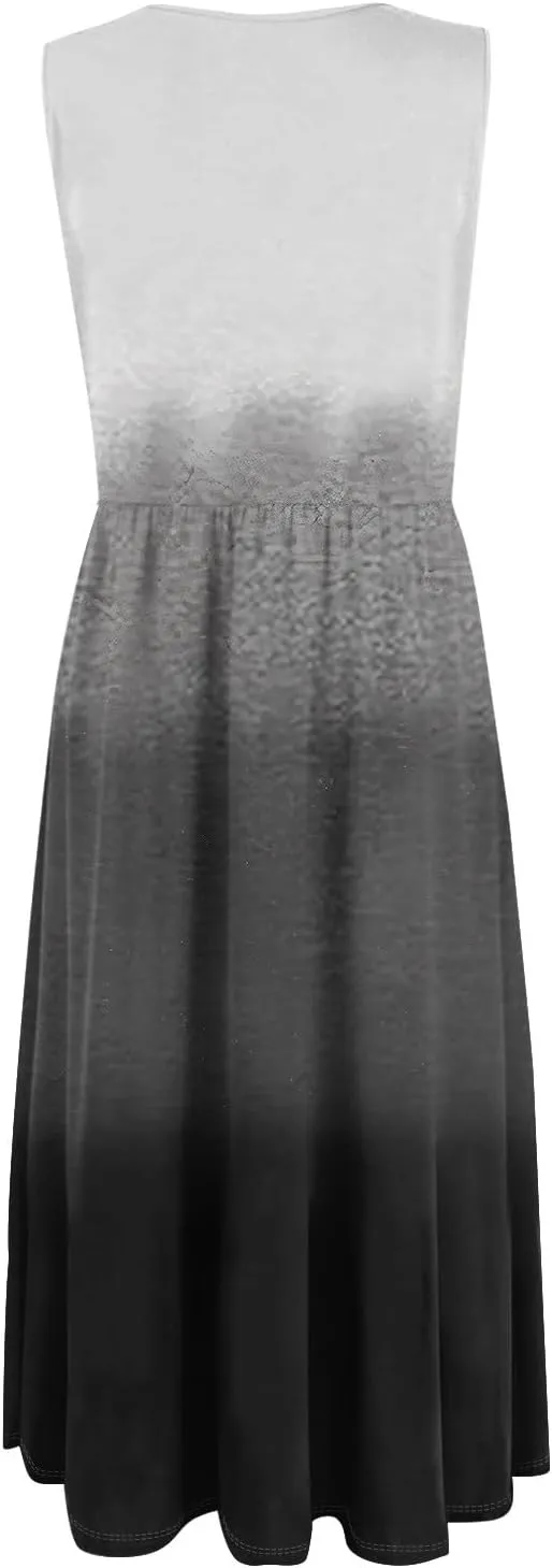 Summer Dresses for Women 2025 Casual Loose Fit Crew Neck Sleeveless Sundresses Elegant Comfy Floral Graphic Dress with Pocket