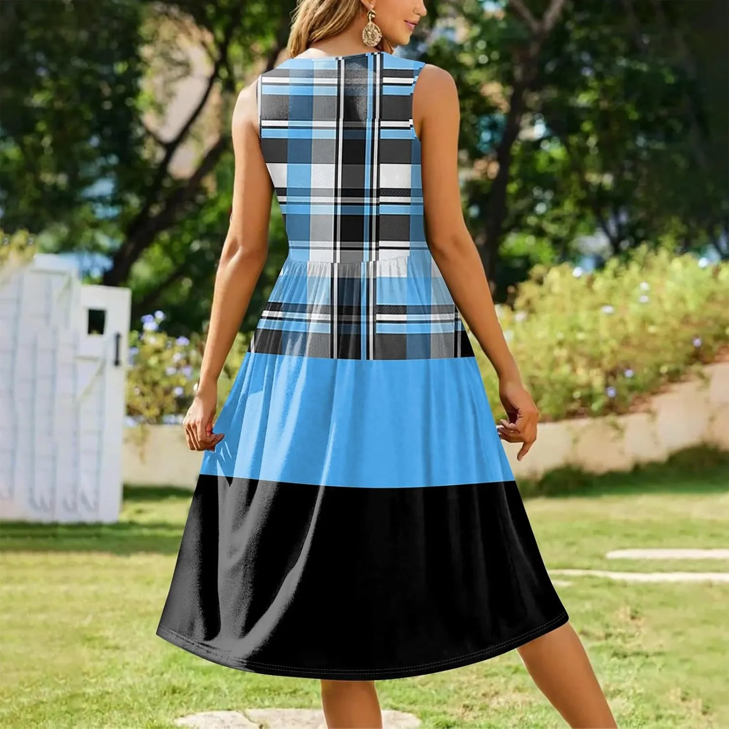 Summer Dresses for Women 2025 Casual Loose Fit Crew Neck Sleeveless Sundresses Elegant Comfy Floral Graphic Dress with Pocket