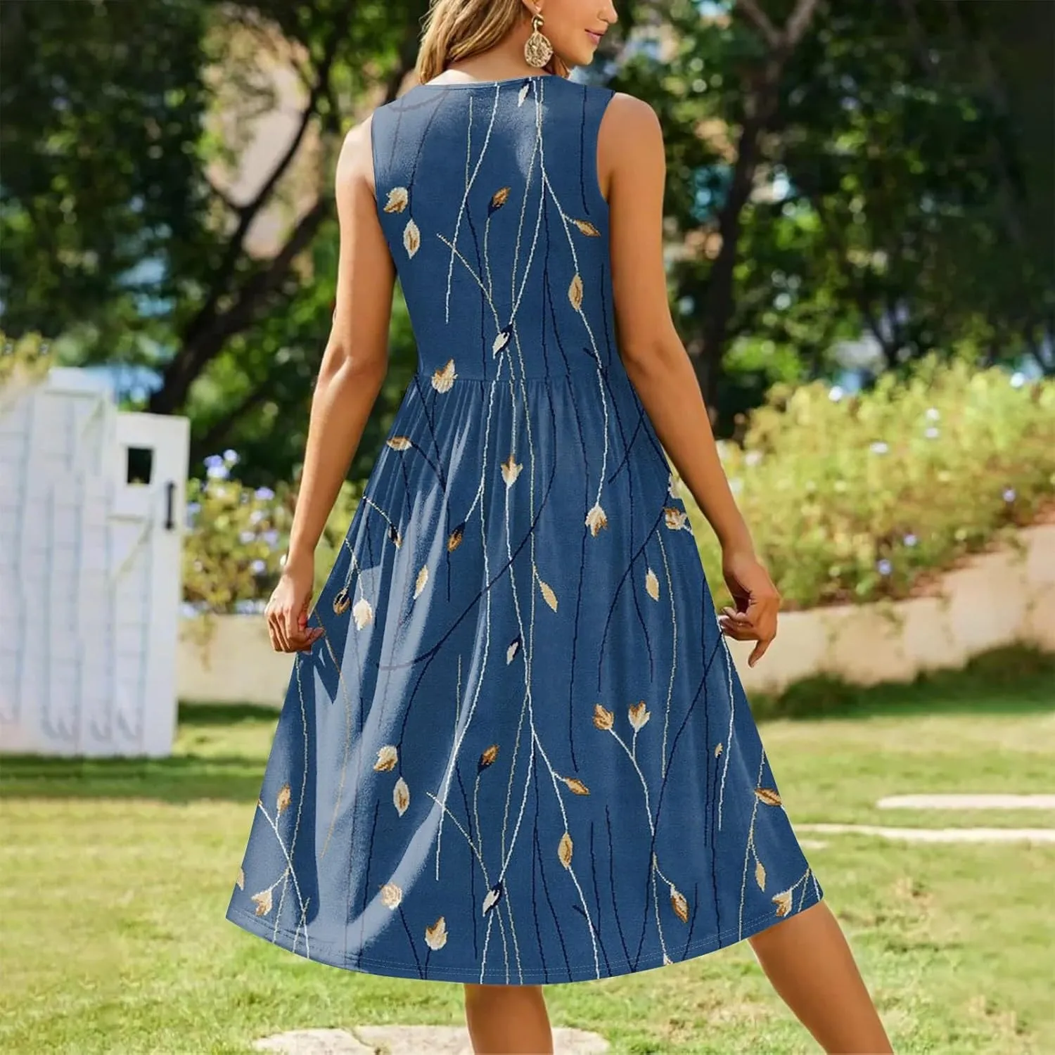 Summer Dresses for Women 2025 Casual Loose Fit Crew Neck Sleeveless Sundresses Elegant Comfy Floral Graphic Dress with Pocket