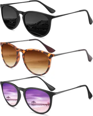 Sunglasses Womens Polarized Sunglasses-Women: Retro Round Sun Glasses with UV400 Protecion Trendy 3 Pack