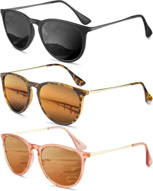 Sunglasses Womens Polarized Sunglasses-Women: Retro Round Sun Glasses with UV400 Protecion Trendy 3 Pack