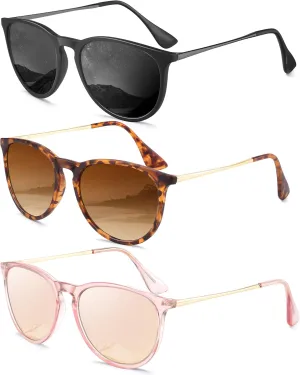 Sunglasses Womens Polarized Sunglasses-Women: Retro Round Sun Glasses with UV400 Protecion Trendy 3 Pack