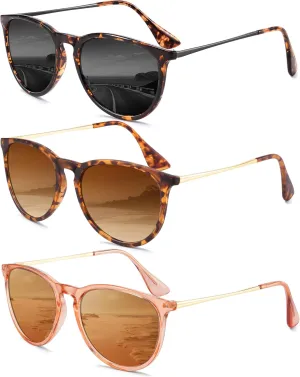 Sunglasses Womens Polarized Sunglasses-Women: Retro Round Sun Glasses with UV400 Protecion Trendy 3 Pack