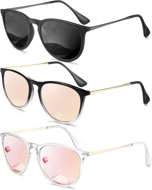 Sunglasses Womens Polarized Sunglasses-Women: Retro Round Sun Glasses with UV400 Protecion Trendy 3 Pack