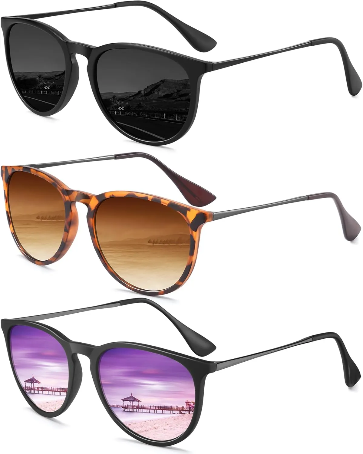 Sunglasses Womens Polarized Sunglasses-Women: Retro Round Sun Glasses with UV400 Protecion Trendy 3 Pack