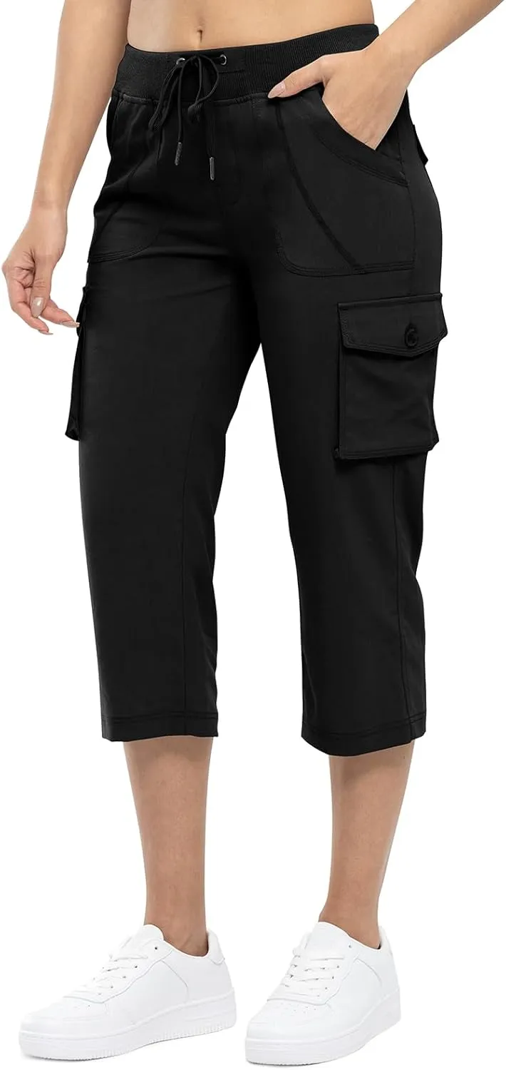 TBMPOY Womens Cargo Capris Lightweight Hiking Pants 6 Pockets Quick Dry Casual Outdoor Trip Loose Shorts Cropped Cotton