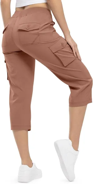 TBMPOY Womens Cargo Capris Lightweight Hiking Pants 6 Pockets Quick Dry Casual Outdoor Trip Loose Shorts Cropped Cotton