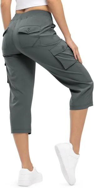 TBMPOY Womens Cargo Capris Lightweight Hiking Pants 6 Pockets Quick Dry Casual Outdoor Trip Loose Shorts Cropped Cotton