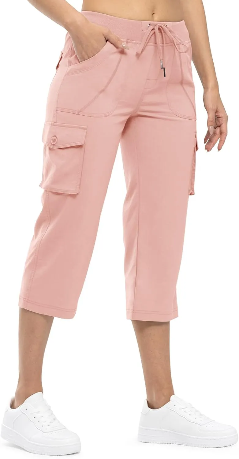 TBMPOY Womens Cargo Capris Lightweight Hiking Pants 6 Pockets Quick Dry Casual Outdoor Trip Loose Shorts Cropped Cotton