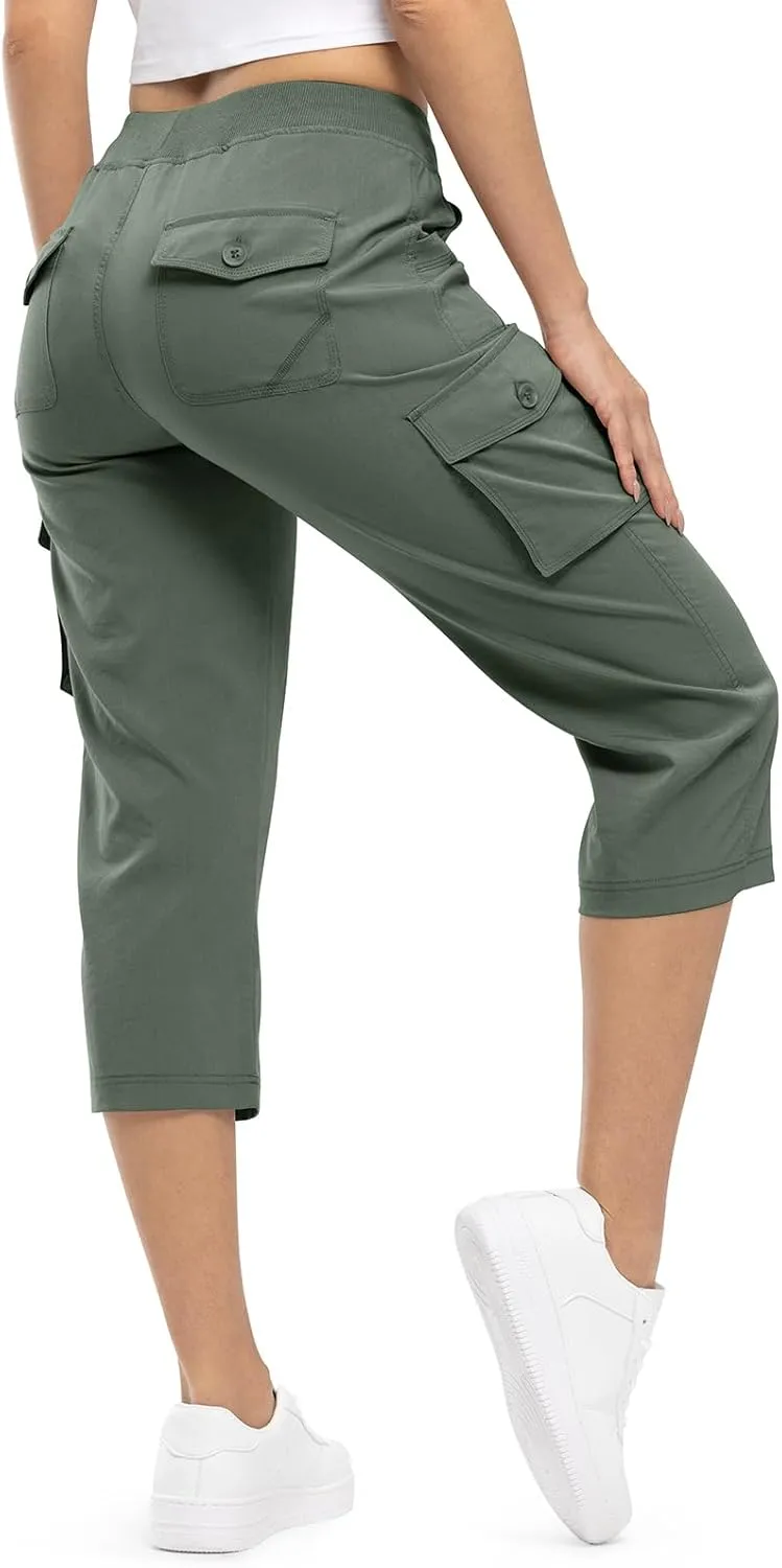 TBMPOY Womens Cargo Capris Lightweight Hiking Pants 6 Pockets Quick Dry Casual Outdoor Trip Loose Shorts Cropped Cotton