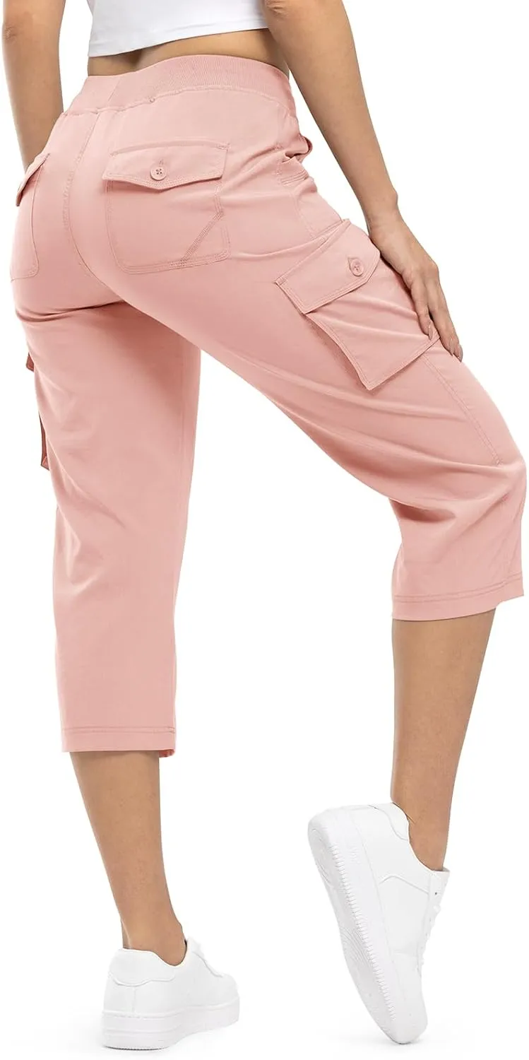 TBMPOY Womens Cargo Capris Lightweight Hiking Pants 6 Pockets Quick Dry Casual Outdoor Trip Loose Shorts Cropped Cotton