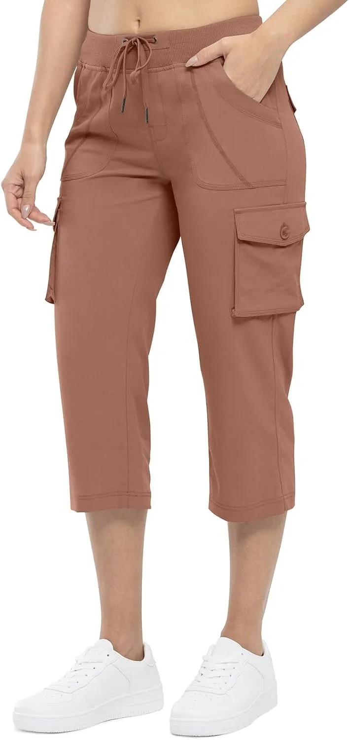 TBMPOY Womens Cargo Capris Lightweight Hiking Pants 6 Pockets Quick Dry Casual Outdoor Trip Loose Shorts Cropped Cotton