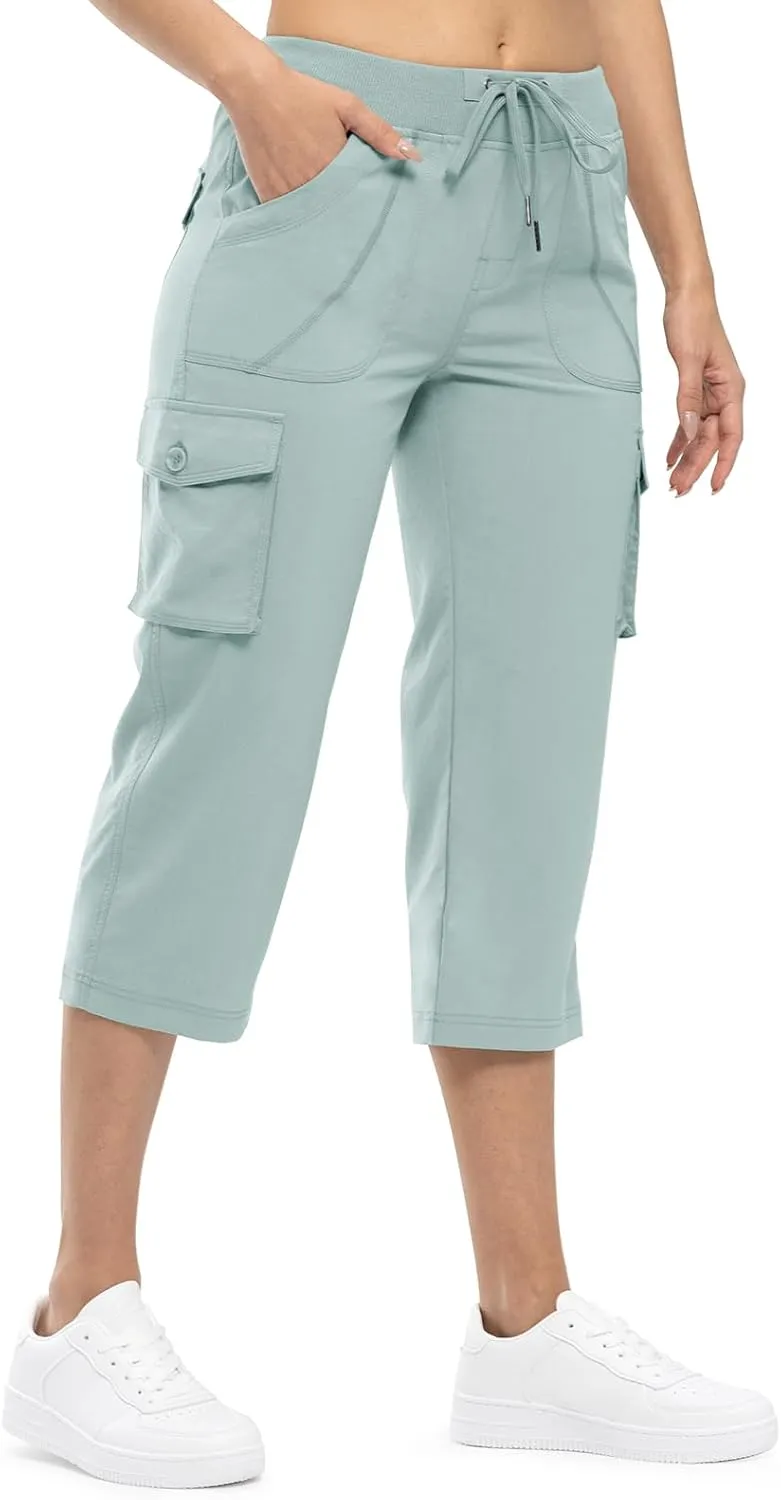TBMPOY Womens Cargo Capris Lightweight Hiking Pants 6 Pockets Quick Dry Casual Outdoor Trip Loose Shorts Cropped Cotton