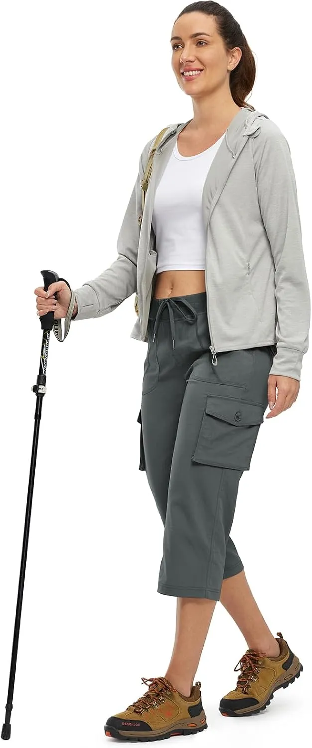 TBMPOY Womens Cargo Capris Lightweight Hiking Pants 6 Pockets Quick Dry Casual Outdoor Trip Loose Shorts Cropped Cotton