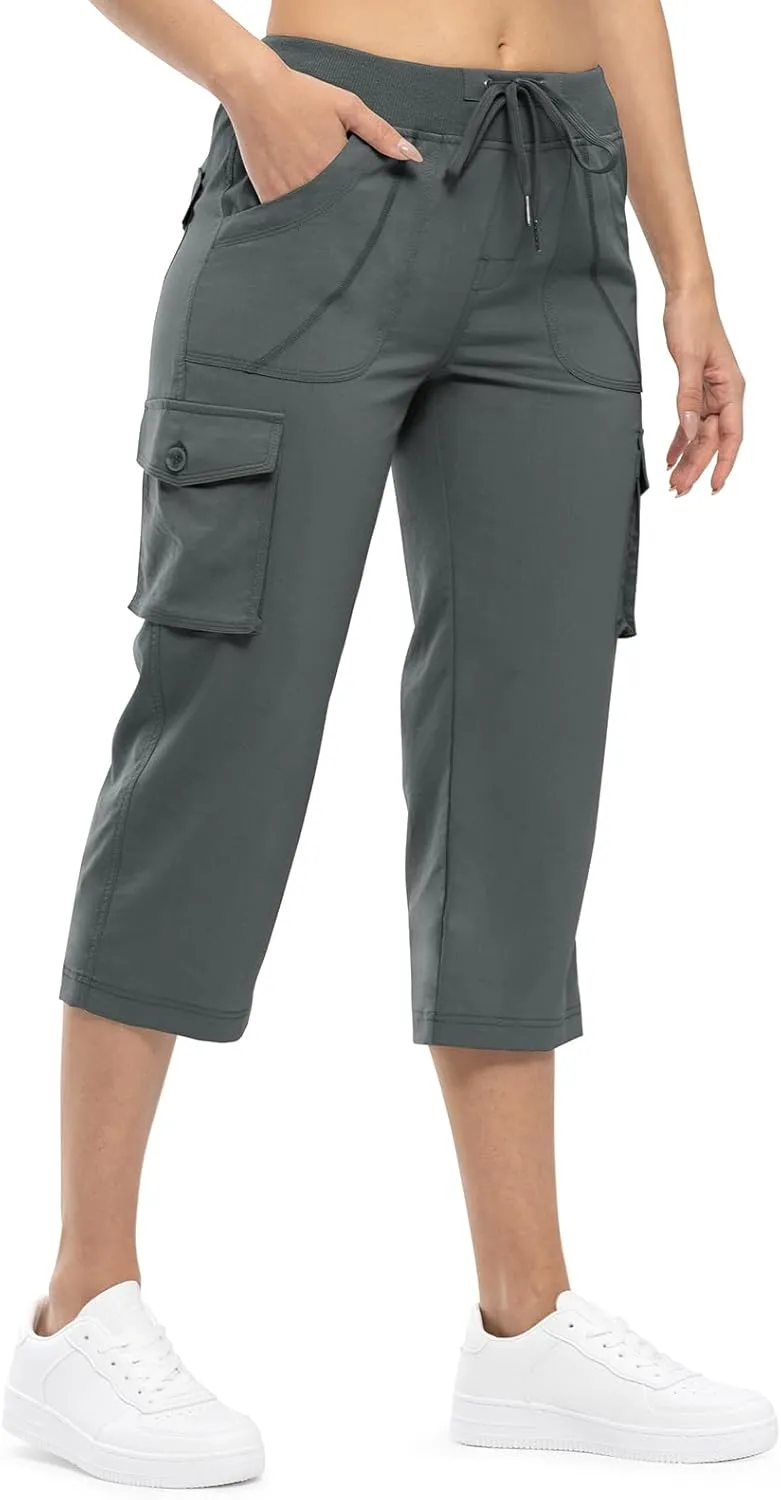 TBMPOY Womens Cargo Capris Lightweight Hiking Pants 6 Pockets Quick Dry Casual Outdoor Trip Loose Shorts Cropped Cotton