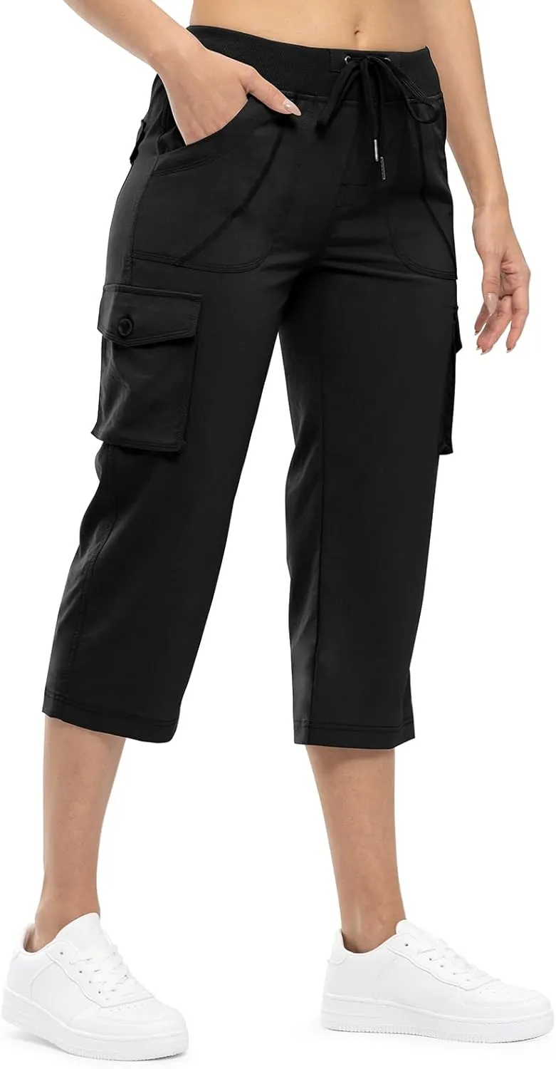 TBMPOY Womens Cargo Capris Lightweight Hiking Pants 6 Pockets Quick Dry Casual Outdoor Trip Loose Shorts Cropped Cotton