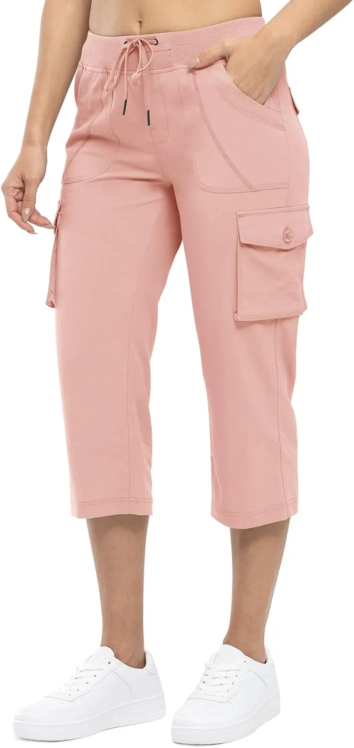 TBMPOY Womens Cargo Capris Lightweight Hiking Pants 6 Pockets Quick Dry Casual Outdoor Trip Loose Shorts Cropped Cotton