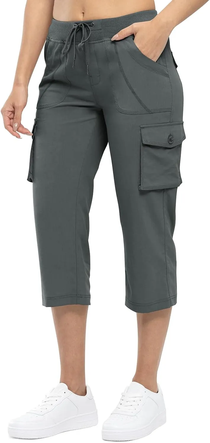 TBMPOY Womens Cargo Capris Lightweight Hiking Pants 6 Pockets Quick Dry Casual Outdoor Trip Loose Shorts Cropped Cotton