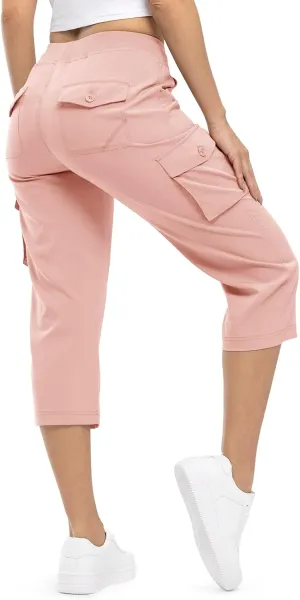 TBMPOY Womens Cargo Capris Lightweight Hiking Pants 6 Pockets Quick Dry Casual Outdoor Trip Loose Shorts Cropped Cotton