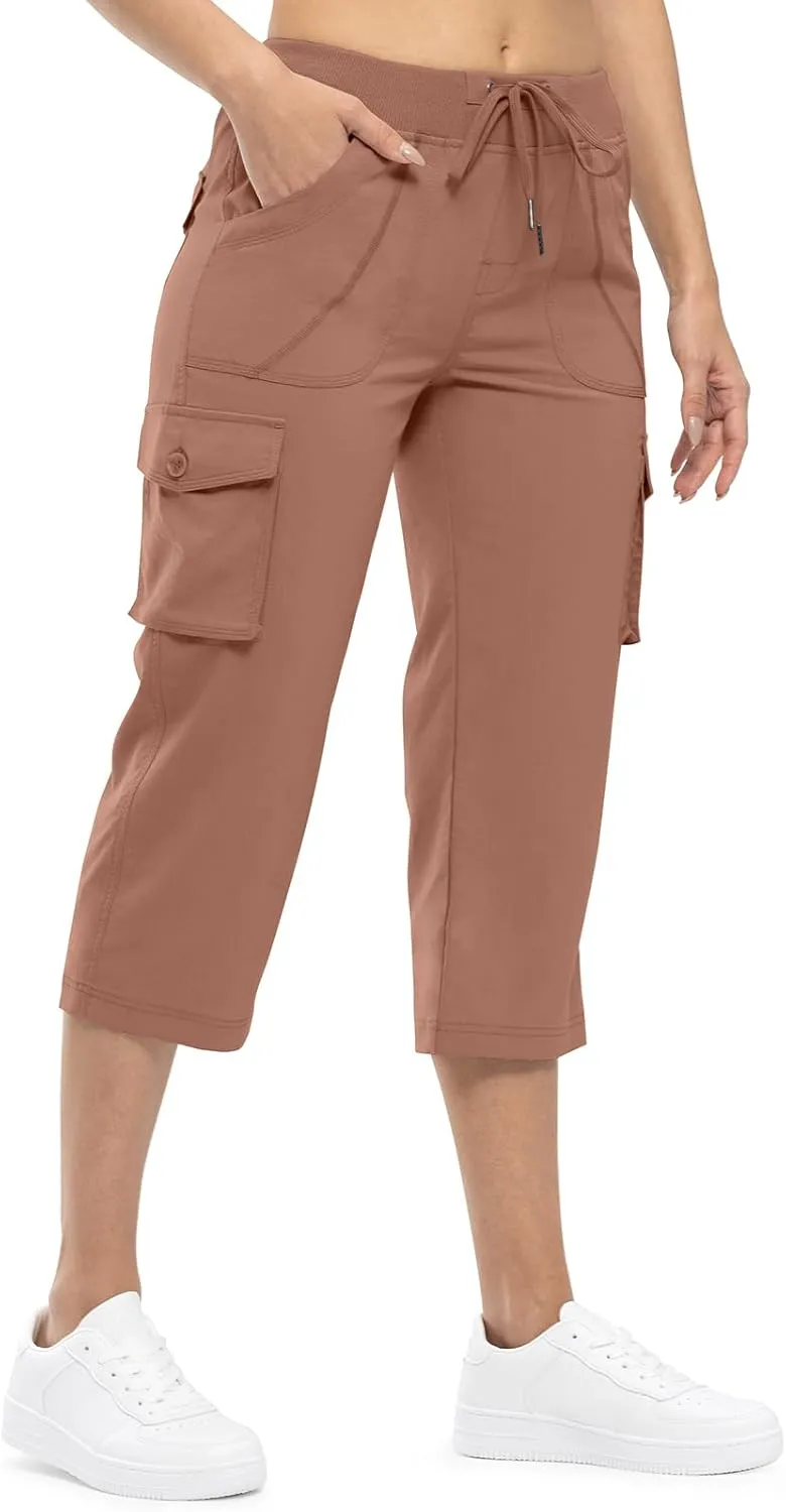 TBMPOY Womens Cargo Capris Lightweight Hiking Pants 6 Pockets Quick Dry Casual Outdoor Trip Loose Shorts Cropped Cotton